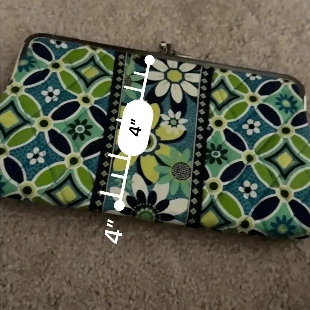 VERA BRADLEY RETIRED DAISY DAIDY PATTER DOUBLE KISS LOCK CLUTCH GRN BLUE - Picture 12 of 16